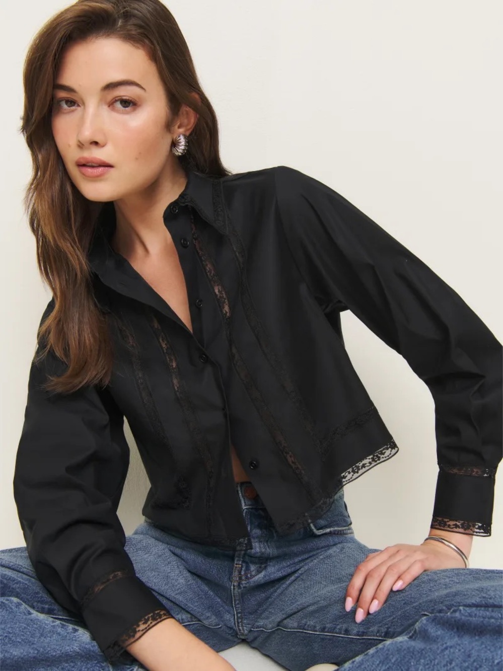 Reformation Loreena Lace Top in Black